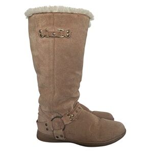 Y2K “Flurries” Cream Suede Style Sherpa Trim Boots with Buckle Detail